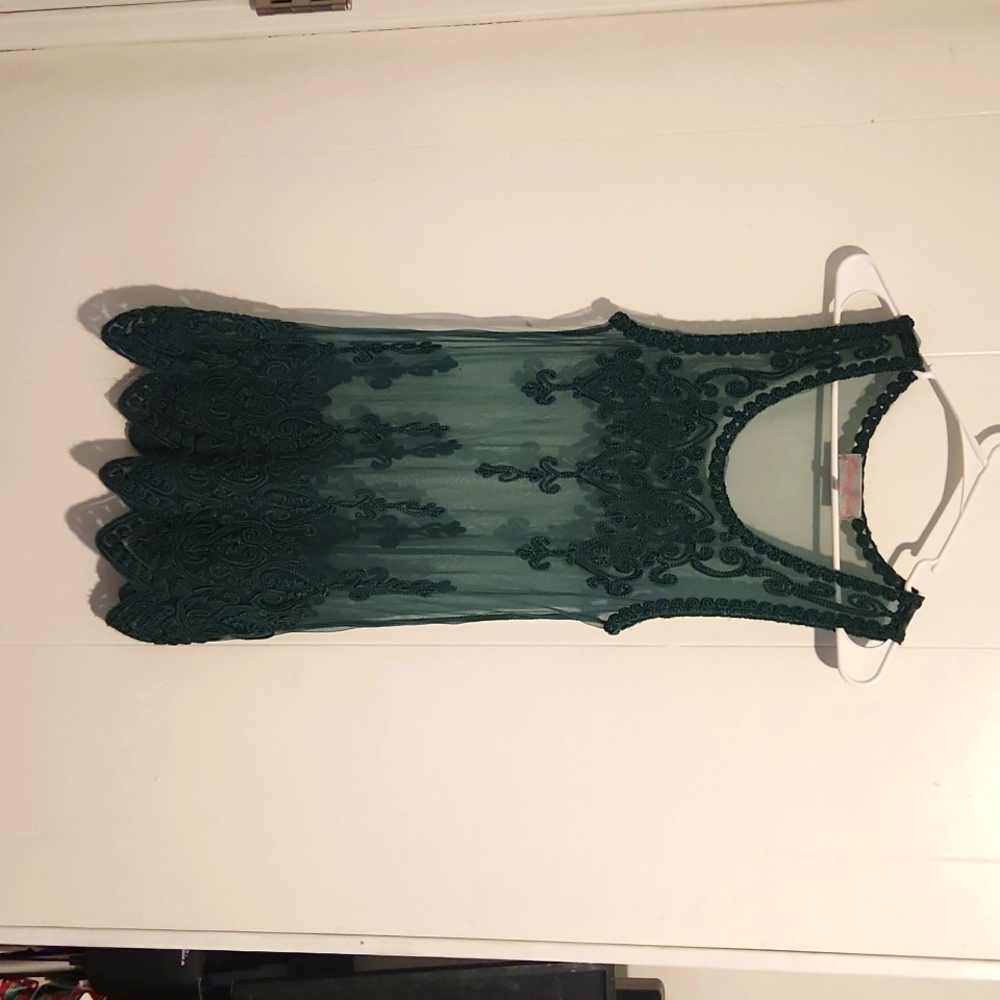 Pretty Angel sheer green mesh lace sleeveless dress size medium